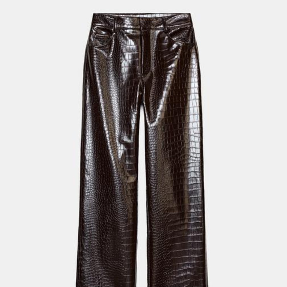 NEW Zara STRAIGHT-LEG FAUX LEATHER ANIMAL EMBOSSED PANTS M
